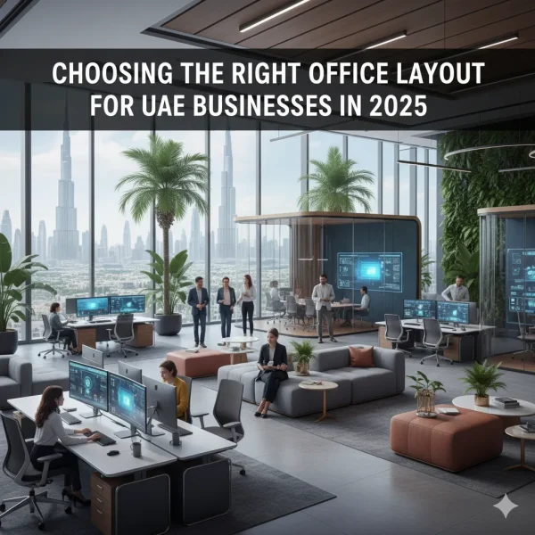 Modern office layout with ergonomic office furniture Dubai and collaborative office workstations UAE in 2025.