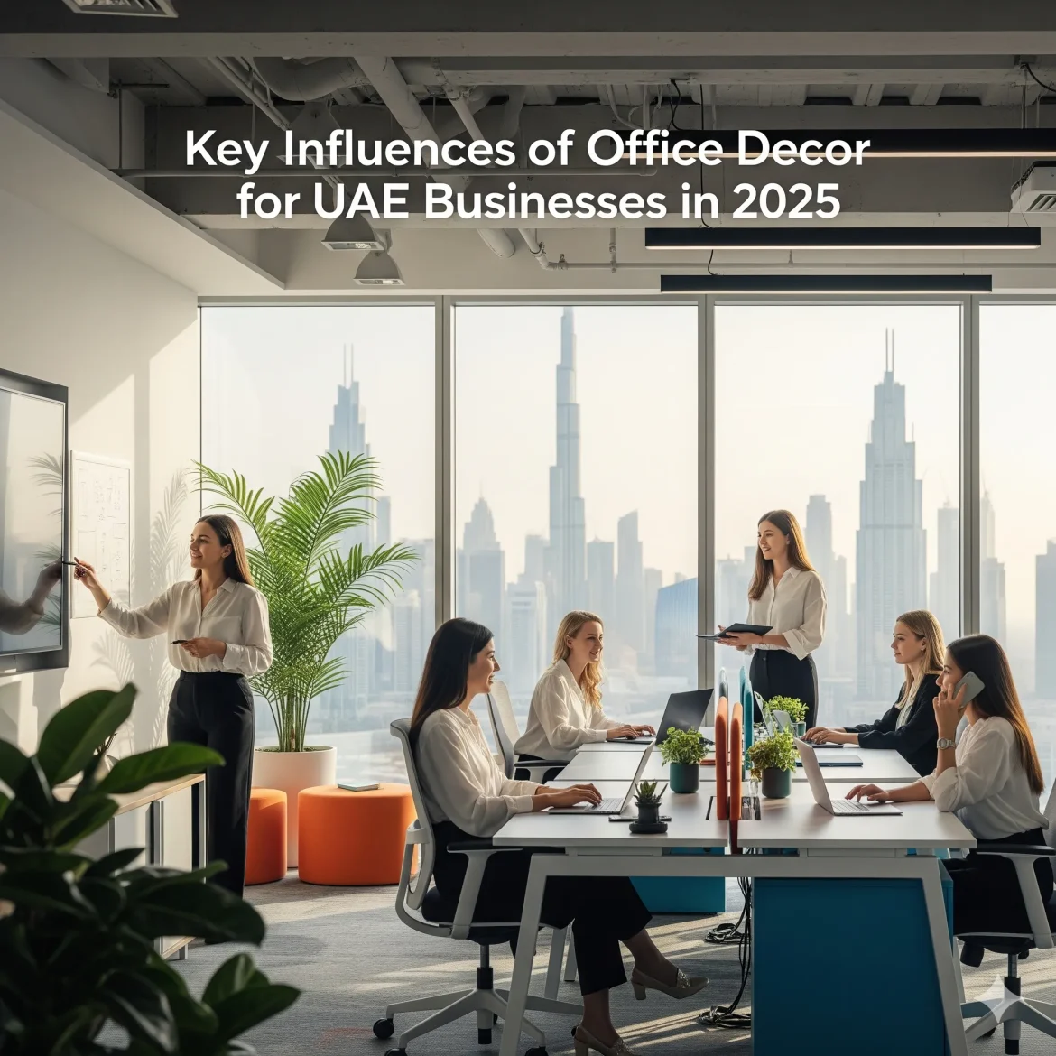 Modern office furniture Dubai with ergonomic workstations UAE and contemporary office design 2025.