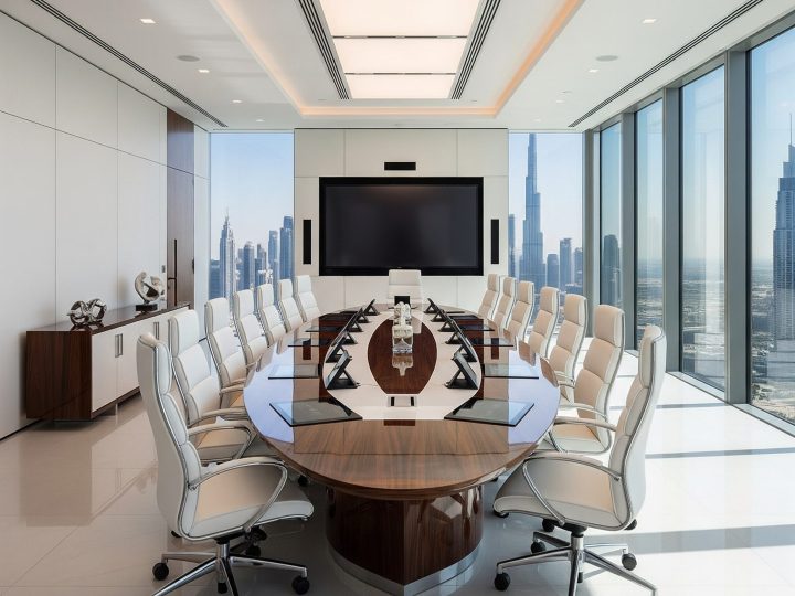 Conference Table Trends Dubai & Abu Dhabi: Sizing, Materials, & Integrated Tech